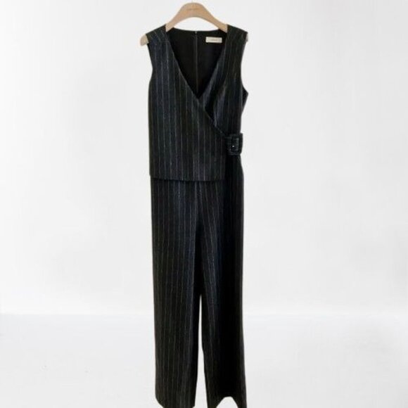 SUISTUDIO Wool Jumper Charcoal Gray Wool Stripes Lined Wide Leg - Picture 3 of 15